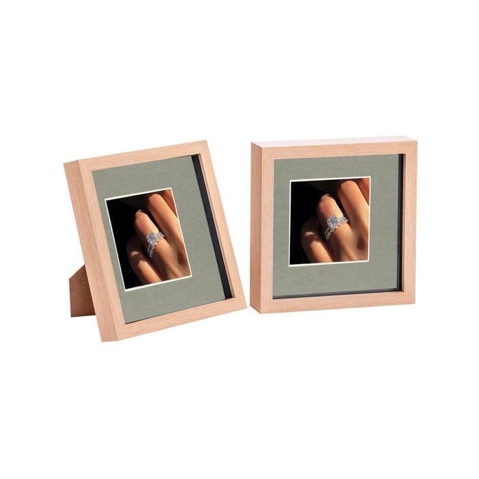 Nicola Spring Shadow Box Frames - 8 x 8" with 4 x 4" Mount - Light Wood - Pack of 2