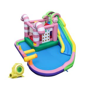 Costway 9-in-1 Sweet Candy Inflatable Water Park Splash Pool w/680W Blower