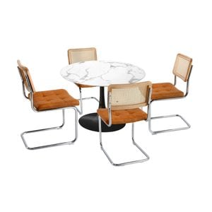 Oikiture 5PCS Dining sets 90cm Round Dining Table with Dining Chairs PU Leather Brown