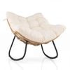 Costway Papasan Rocking Egg Chair PE Wicker Lounge Cushion White