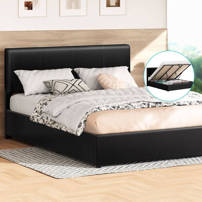 Alfordson Bed Frame King Gas Lift Storage Black