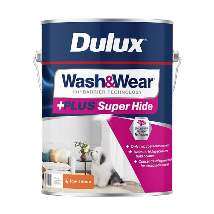Dulux 10L Strong White Low Sheen Wash&Wear +PLUS Super Hide Interior Paint