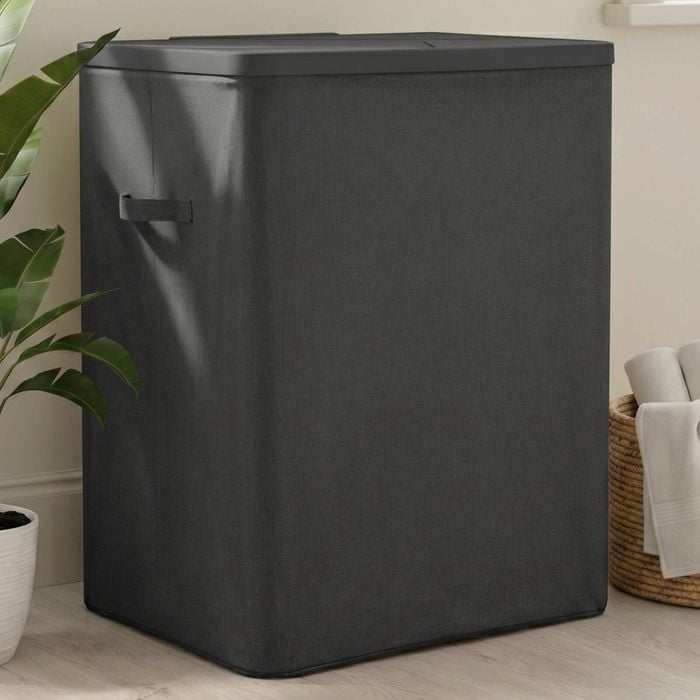 Sherwood Voyager 2-Section Laundry Hamper 100L Faux Linen 56x40x67cm Slate