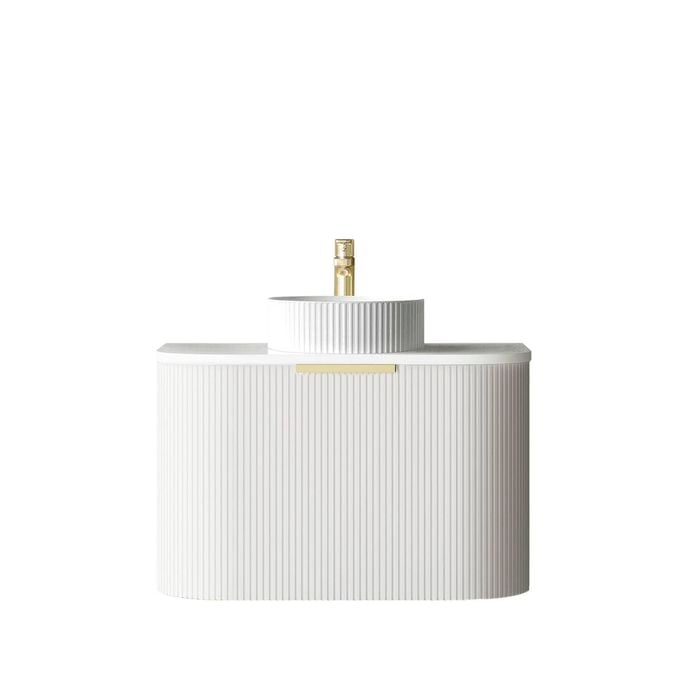 Attica 750mm Matte White Bentwood Fluted Curve Wall Hung Vanity With Carrara Top