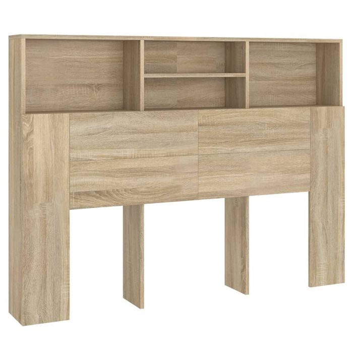 vidaXL Headboard Cabinet Home Organiser Wall Bookcase Shelf Sonoma Oak 140 cm Double
