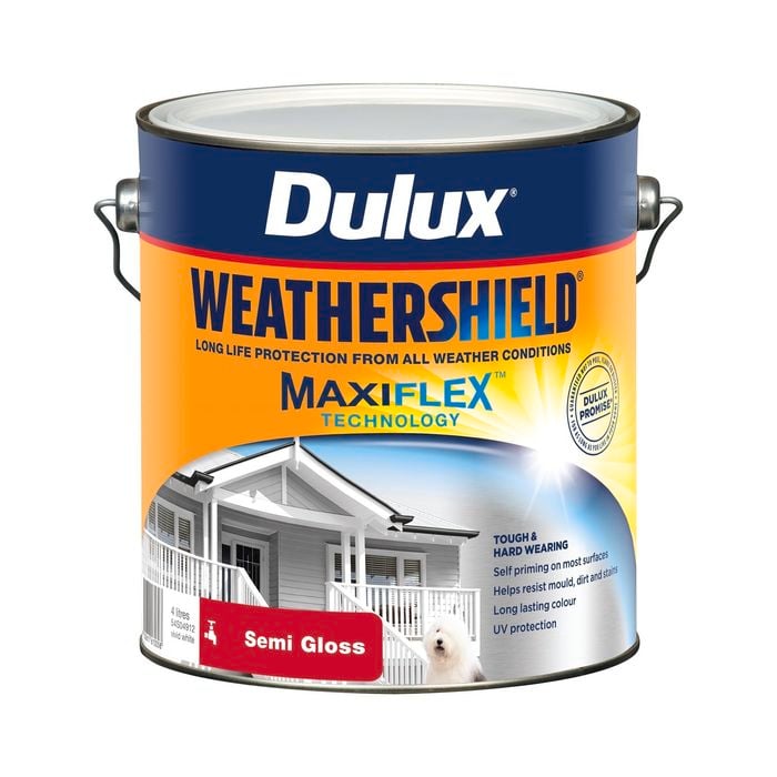 Dulux 4L Exterior Paint Weathershield Semi Gloss Vivid White - 4L