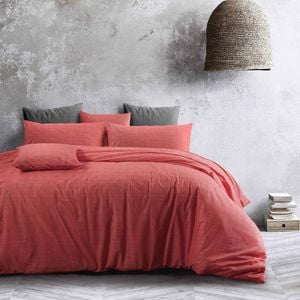 Amsons 100% Cotton Queen Quilt Cover Set - Textured Print - Living Coral