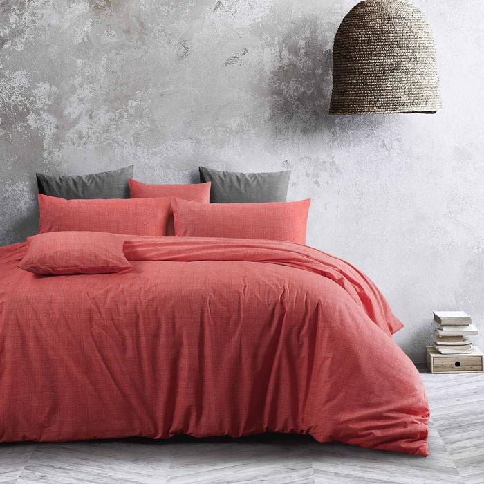 Amsons 100% Cotton Queen Quilt Cover Set - Textured Print - Living Coral