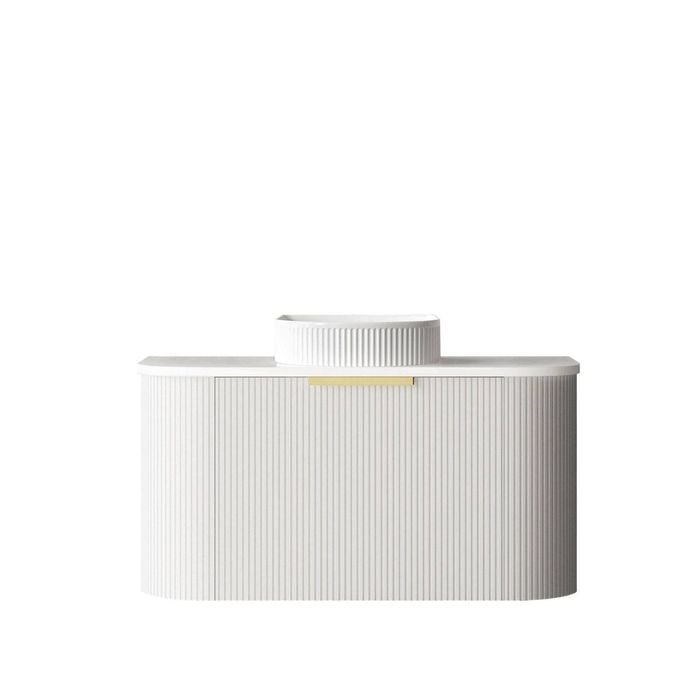 Attica 900mm White Matte Bentwood Fluted Vanity With Pure White Stone Top