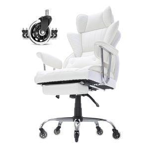 Vevor Reclining Office Chair White With Footrest Heavy Duty Pu Leather With Lumbar Support