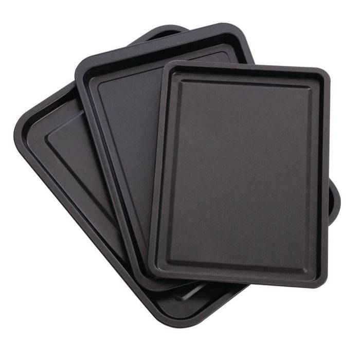 Nisbets Essentials Non Stick Baking Trays Steel Set Of 3 320mm 360mm 390mm Kitchenware Bakeware