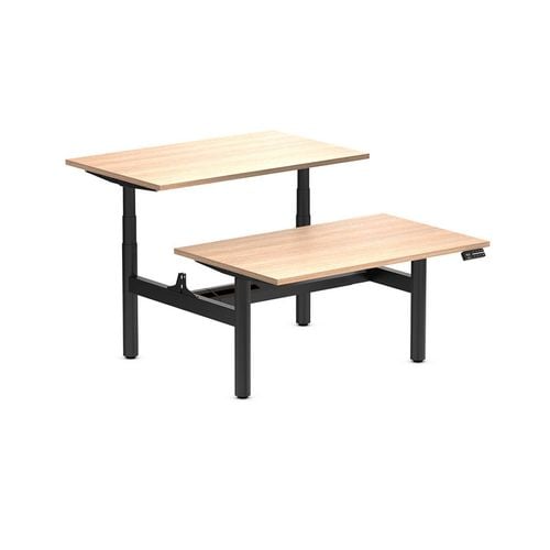 Desky Back to Back Sublime Teak Melamine Sit to Stand Desk 1200x750mm