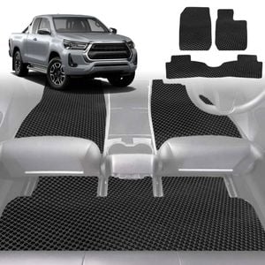 6D Diamond Car Floor Mats for Toyota Hilux Double Cab 2005-2015-Full Set-Black-Outback GT