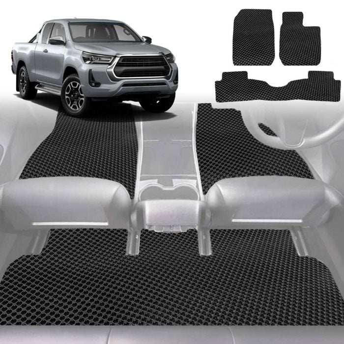 6D Diamond Car Floor Mats for Toyota Hilux Double Cab 2005-2015-Full Set-Black-Outback GT