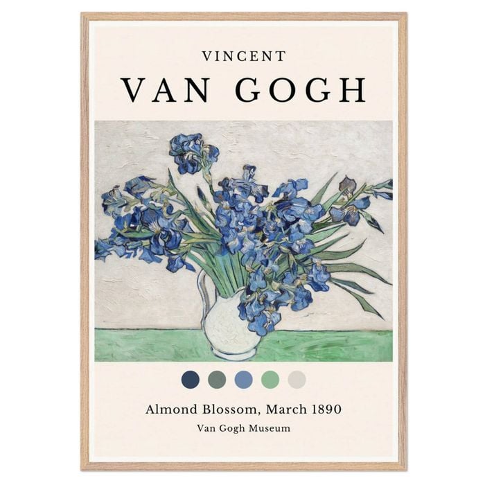 Galrie Van Gogh's Irises in Vase Iconic Post-Impressionist Art Print for Home Decor, Wood Frame, 70 x 100cm (28 x 40inch)