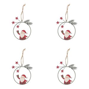 4PK Urban Santa in Wreath Hanging Decoration 12cm Red/Green Assorted