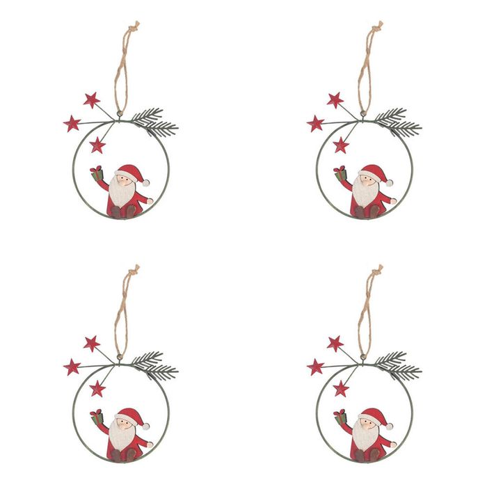 4PK Urban Santa in Wreath Hanging Decoration 12cm Red/Green Assorted