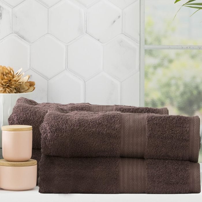 Renee Taylor 4 Piece Stella Cotton Bath Sheet Cocoa