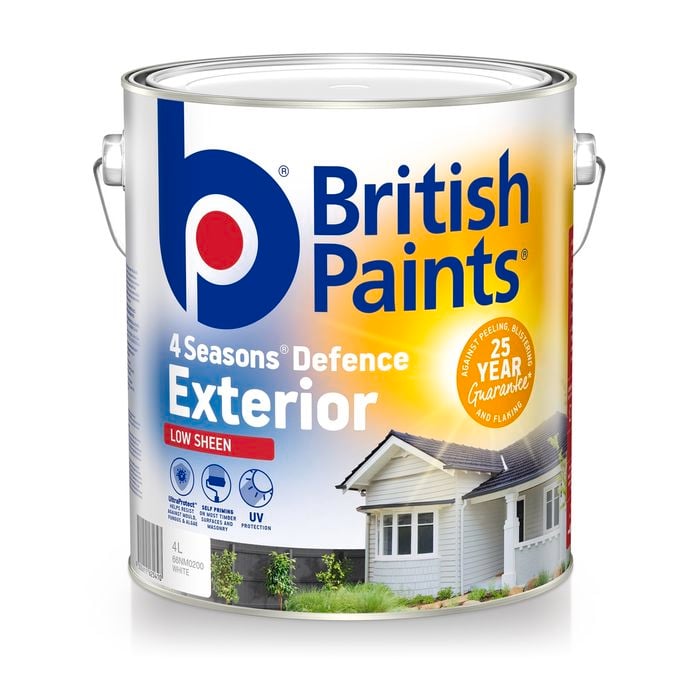 British Paints 4 Seasons Low Sheen White Exterior Paint - 4L