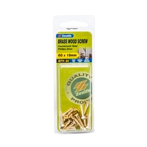 Zenith 6G x 18mm Solid Brass Wood Screw - 20 Pack