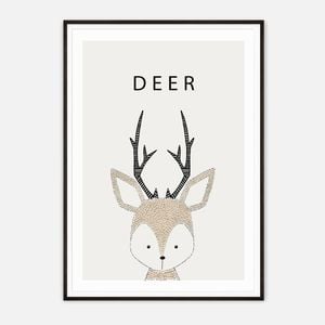Galrie Charming Minimalist Deer Illustration -Whimsical Animal Art Print for Home Decor, Black Frame, A1 60 x 84cm (23 x 33inch)