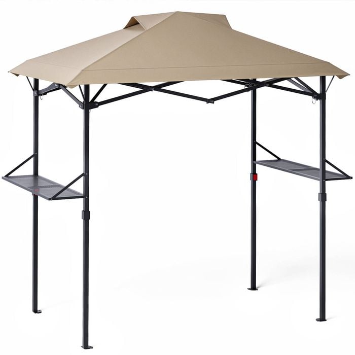 Advwin Outdoor Foldable Grill BBQ Gazebo with 2 Side Shelves, Double Tiered Vented Waterproof Top