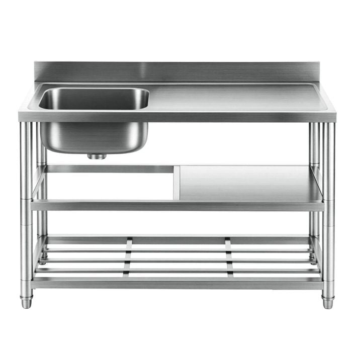 Cefito Stainless Steel Kitchen Bench Work Table with Sink Splashback ...