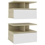vidaXL 2x Floating Nightstand White and Sonoma Oak Engineered Wood Wall Shelf