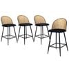 Oikiture 4x Bar Stools Rattan Back Velvet Fabric Black