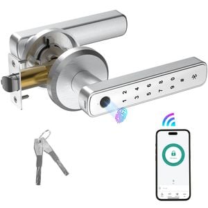 Advwin Fingerprint Smart Door Lock, Keyless Entry Door Lock with Handle, APP/Codes/Keys/Fingerprint, Silver
