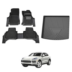 AUSGO Double-Layer Floor Mats & Boot Liner Set for Porsche Cayenne 9YA Series 2018-Onwards Car Floor Liners Cargo Mat