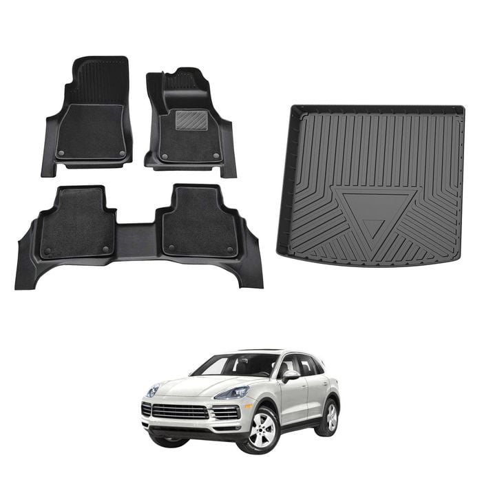 AUSGO Double-Layer Floor Mats & Boot Liner Set for Porsche Cayenne 9YA Series 2018-Onwards Car Floor Liners Cargo Mat