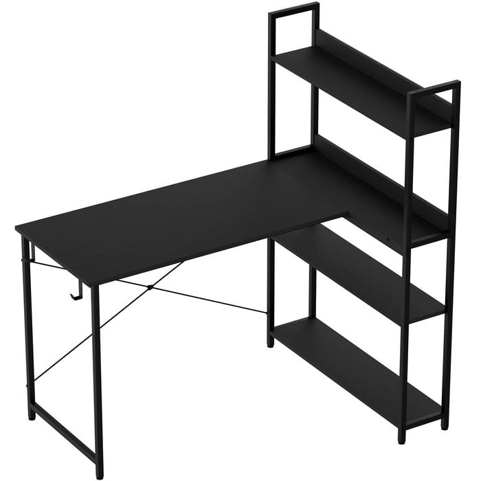 Ufurniture Computer Desk with Bookshelf 110cm L Shaped Corner Desk with Storage Black