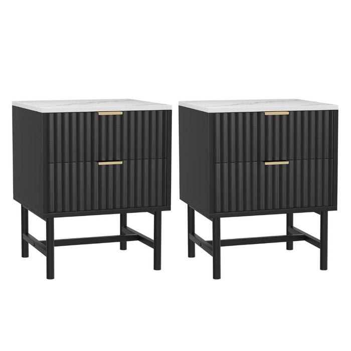 Artiss 2x Bedside Table Black 2 Drawers