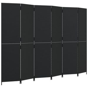 vidaXL Room Divider with 6 Panels Privacy Decorative Screen Black Poly Rattan