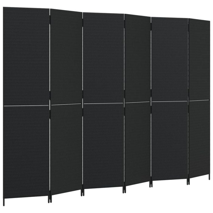 vidaXL Room Divider with 6 Panels Privacy Decorative Screen Black Poly Rattan