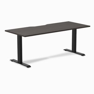 Desky Fixed Height Burnished Wood Scalloped Melamine Desk 180x75cm Matte Black Leg