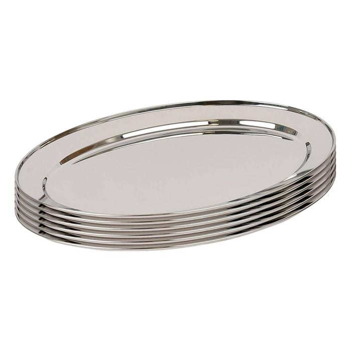Oval Stainless Steel Serving Platters - 50cm x 35cm - Pack of 6