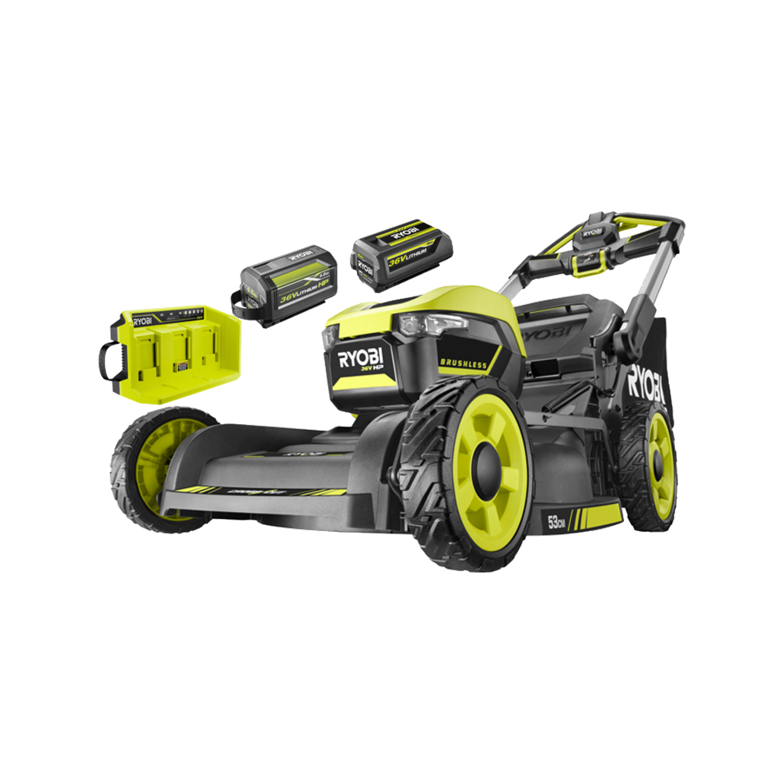 Ryobi 36V HP 53cm Brushless Self Propelled Mower Dual Battery Kit Bunnings Australia