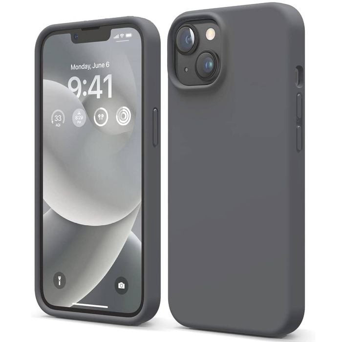 Silicone Phone Case For iPhone 14 Shockproof Microfiber Lining - Carbon Grey