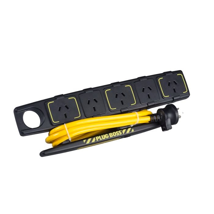 HPM Plugboss 5 Outlet Powerboard with Surge Protection Black
