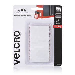VELCRO Brand 50 x 100mm White Heavy Duty Hook And Loop Tape VL25555 - 2 Pack