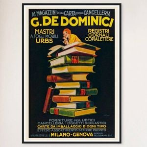 Galrie Charming Vintage Advertising Poster by G. De Dominici Books Perfect for Home, Black Frame, A4 21 x 30cm (8 x 12inch)