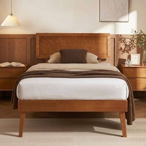 Homfurn Rustic Single Bed Base – Solid Pine Frame,  Easy Assembly, Walnut