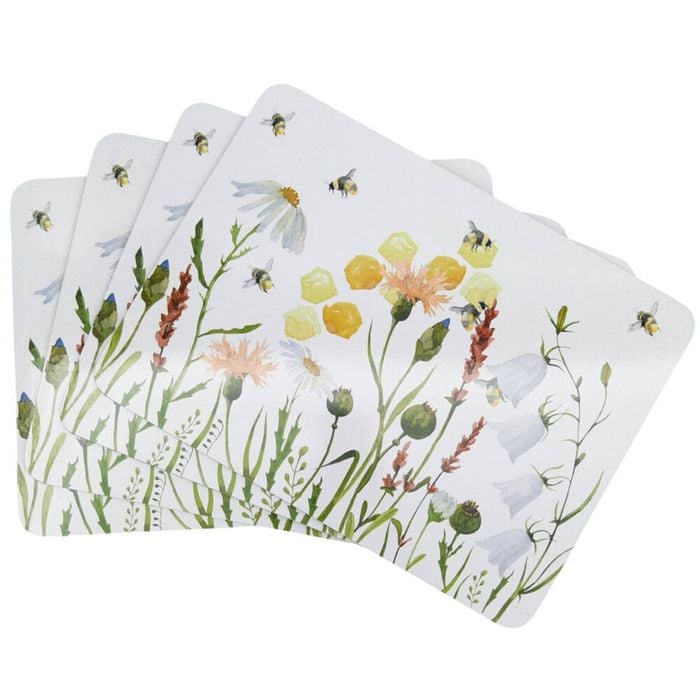 4pc Urban Bee Meadow Cork Wooden Table Placemats 28x38cm White/Yellow