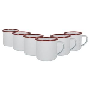 Argon Tableware 130ml Enamel Espresso Cups - Red - Set Of 6 Metal Drinking Mugs Teacup Coffee Mug Set Hot, Cold Drinks Cups