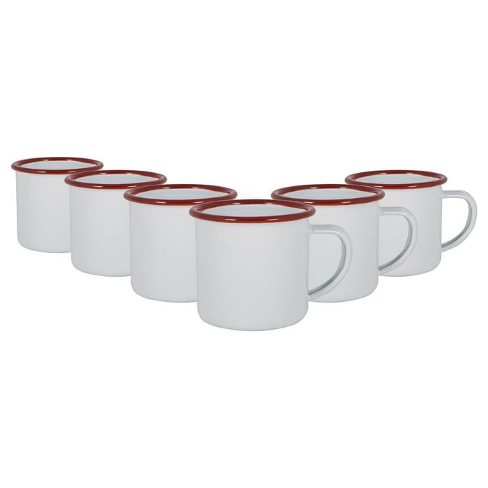 Argon Tableware 130ml Enamel Espresso Cups - Red - Set Of 6 Metal Drinking Mugs Teacup Coffee Mug Set Hot, Cold Drinks Cups