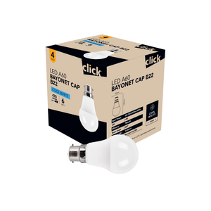 Click A60 BC LED 470lm Cool White 6W Globe - 4 Pack