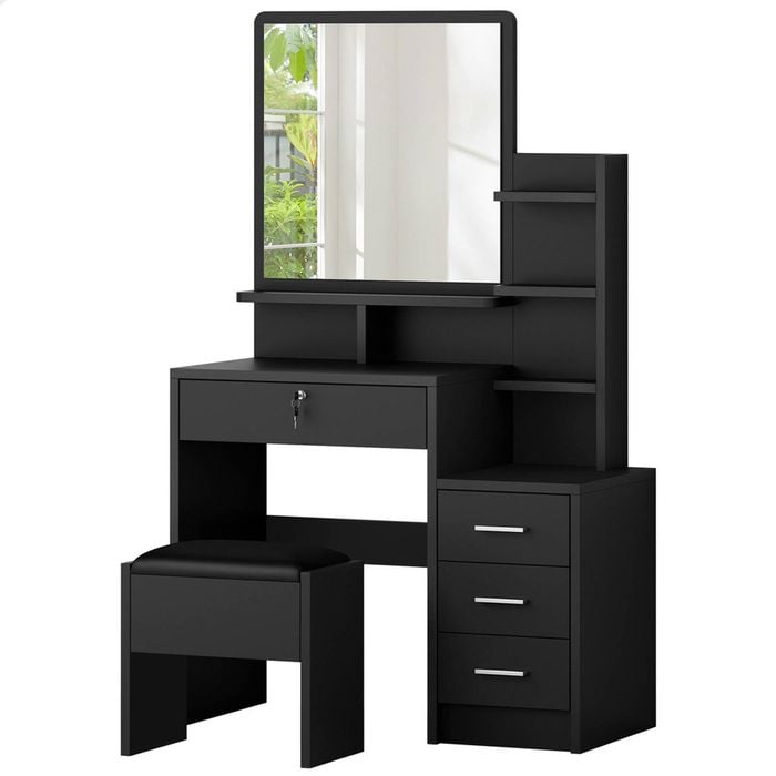 ALFORDSON Dressing Table Stool Set Makeup Mirror Black - Bunnings Australia