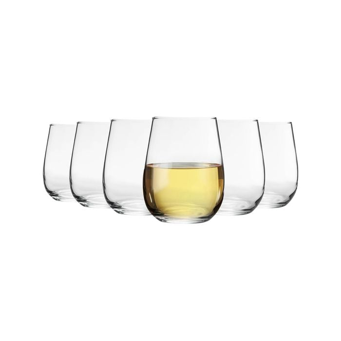 LAV 12 Piece Gaia Stemless White Wine Glasses Set - Modern Glass Goblets Tumblers - 360ml